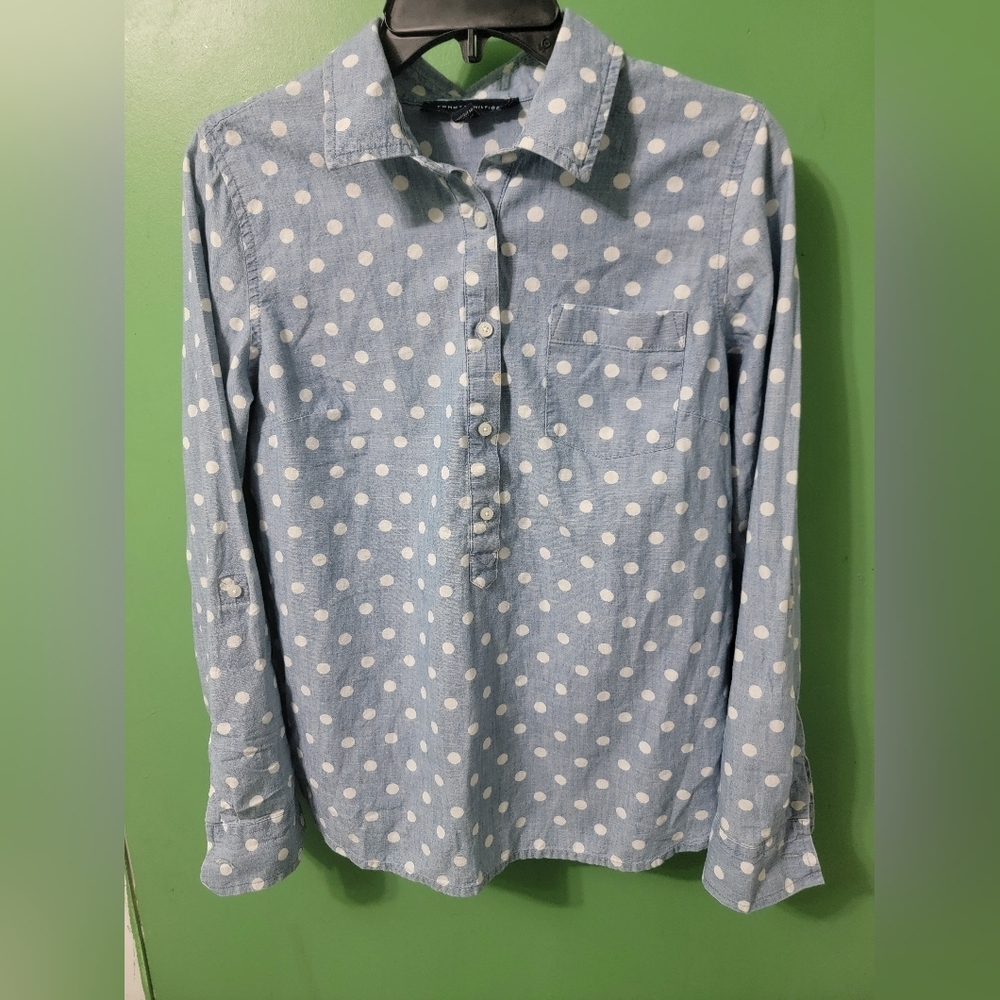 Tommy Hilfiger Blue and White Polka Dot Blouse